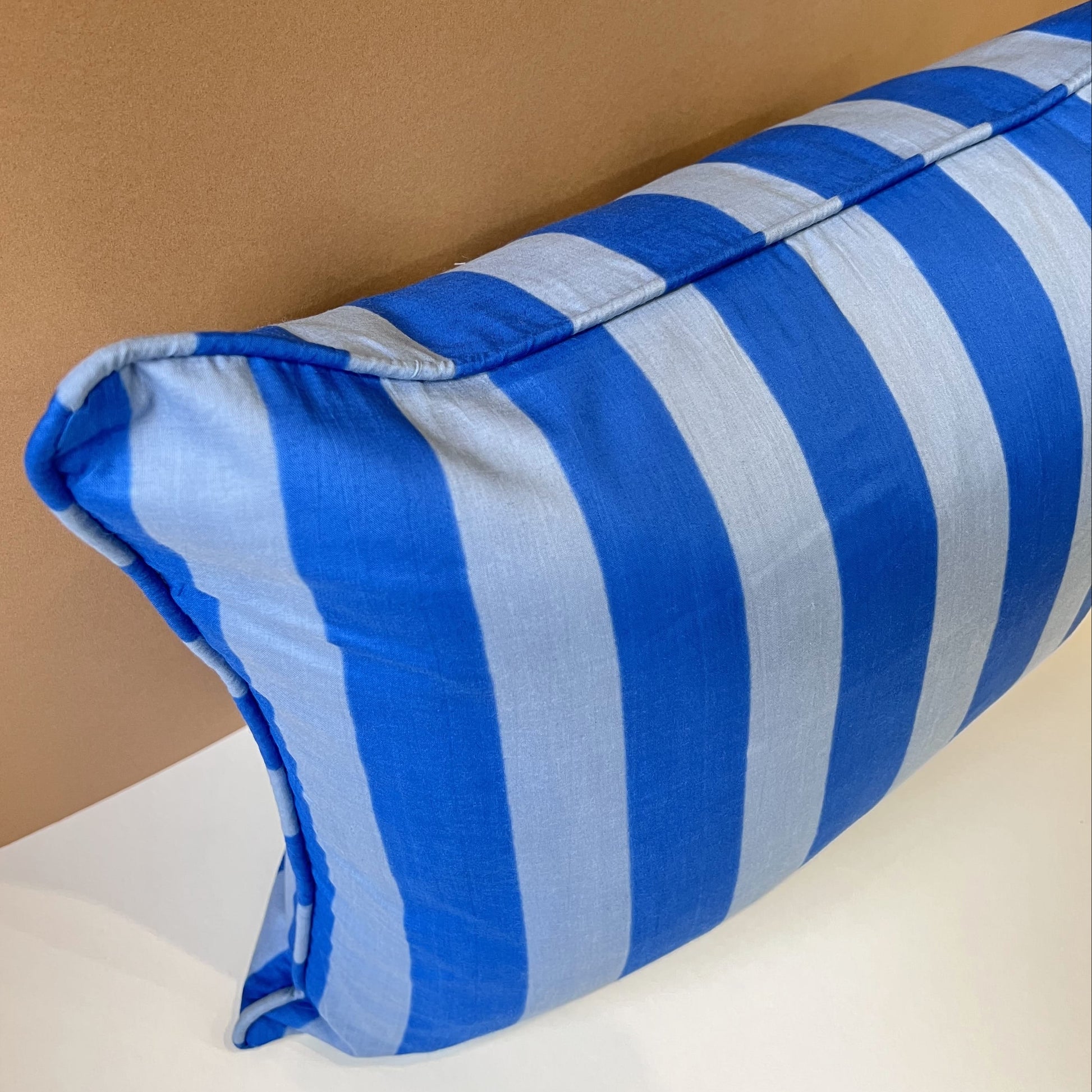 Cushions Cushion - Denim & Sky Blue Wide Stripe with Ruffle or Piping