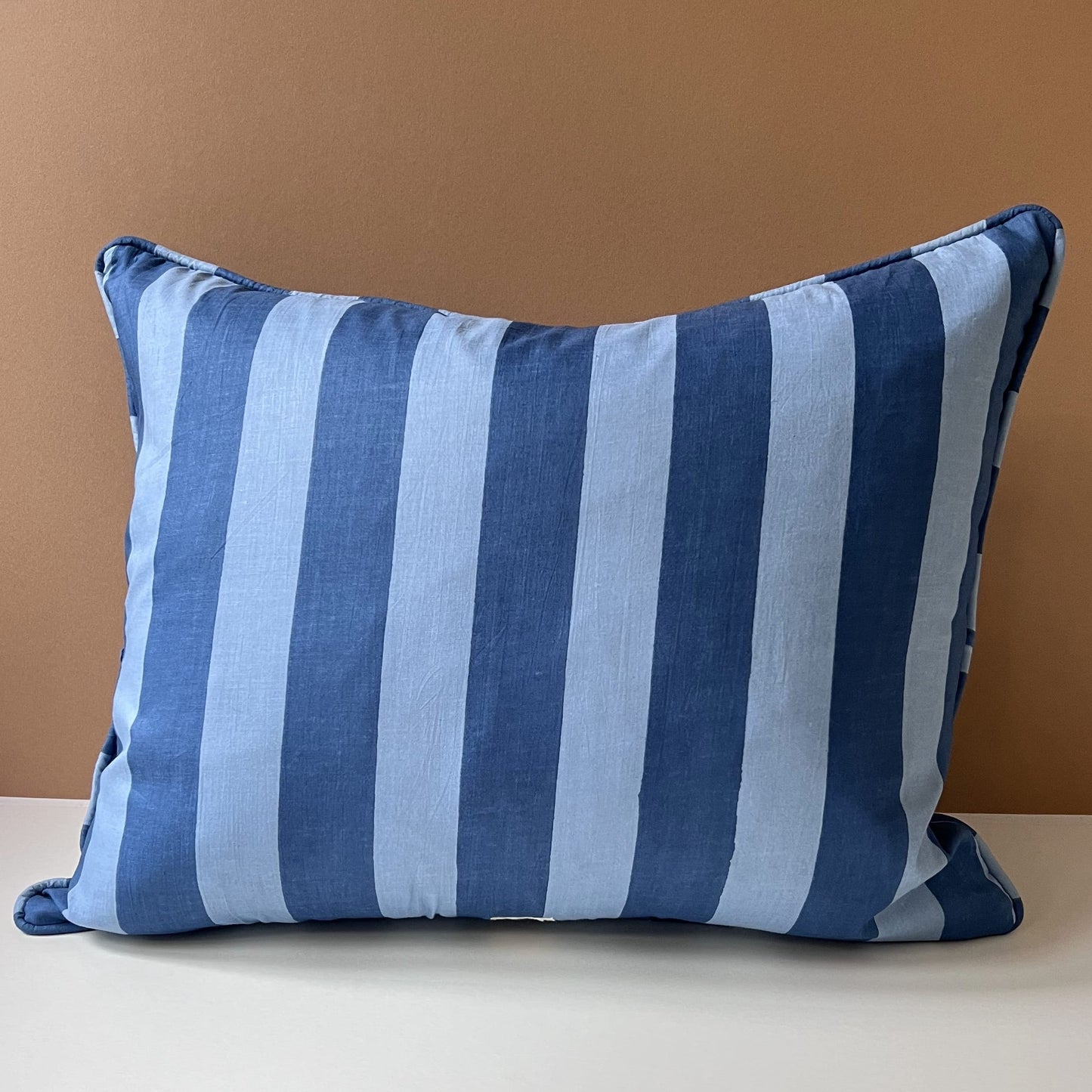 Cushions Cushion - Denim & Sky Blue Wide Stripe with Ruffle or Piping Matching Piping 26680