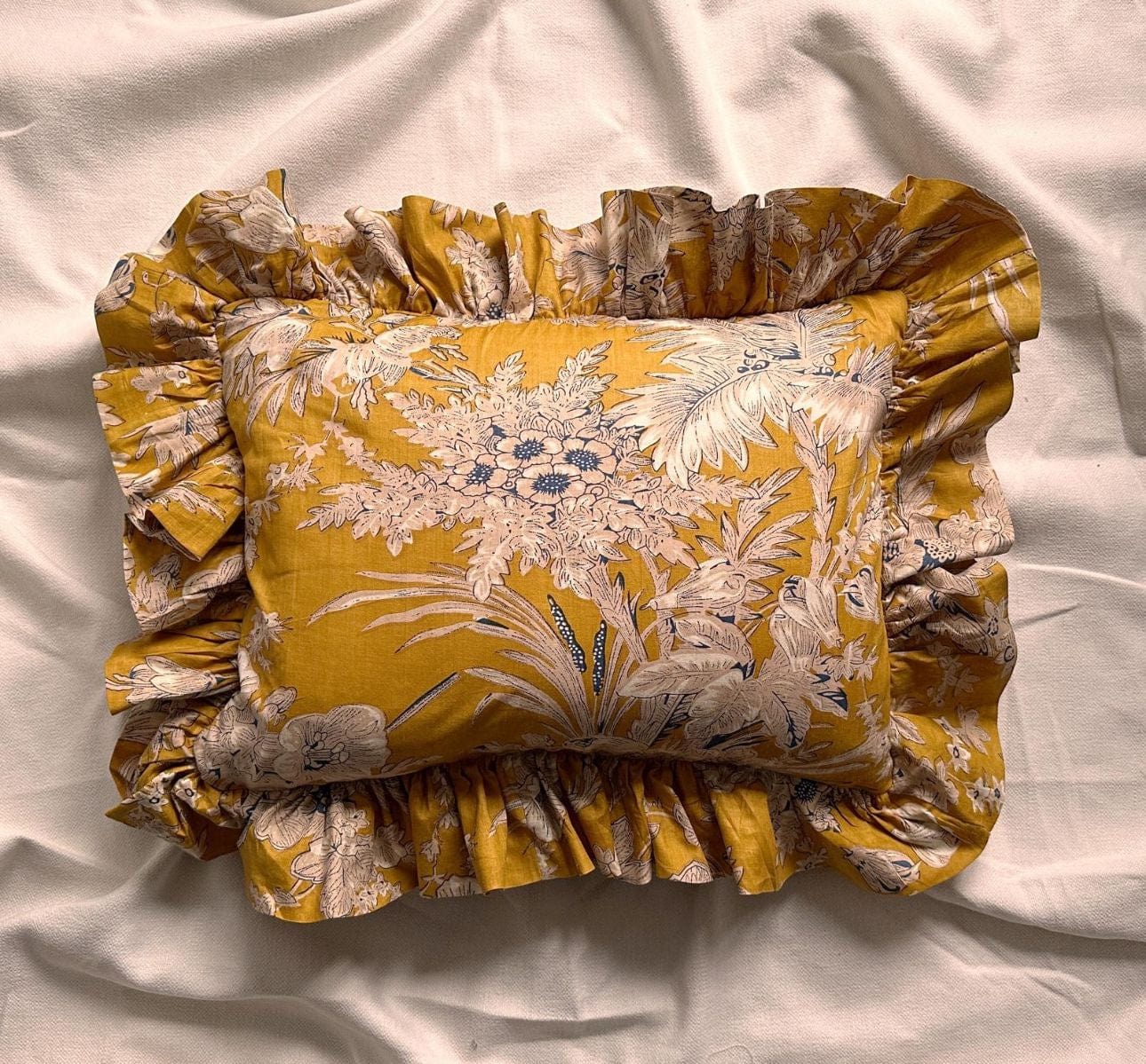 Cushions Cushion - Detailed Botanicals on Ochre with matching Ruffle 24463