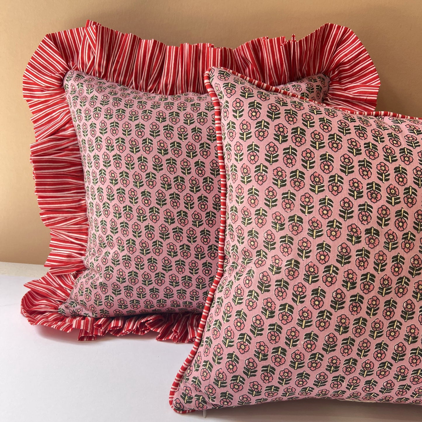 Cushions Cushion - Ditsy Pink Flowers on Powder with Ruffle or Piping