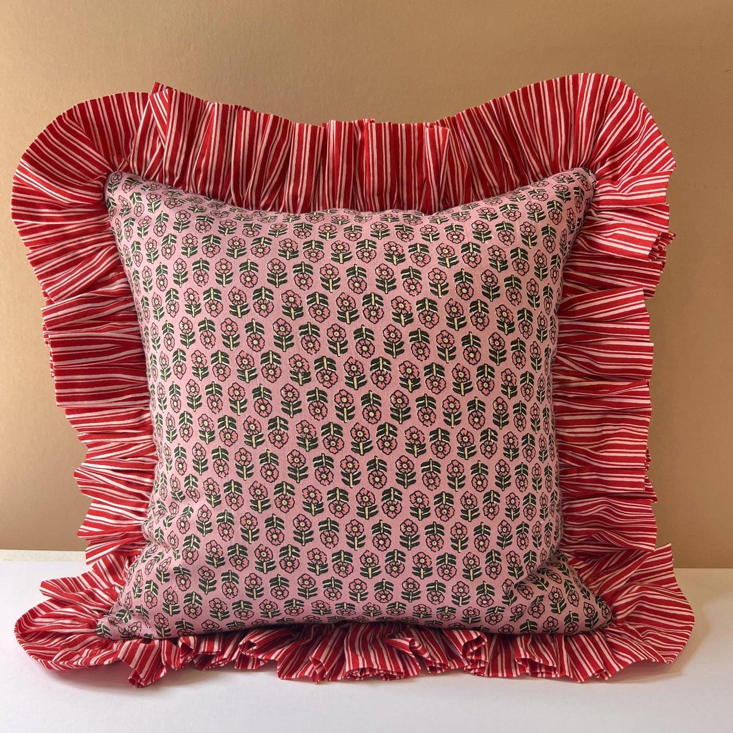 Cushions Cushion - Ditsy Pink Flowers on Powder with Ruffle or Piping