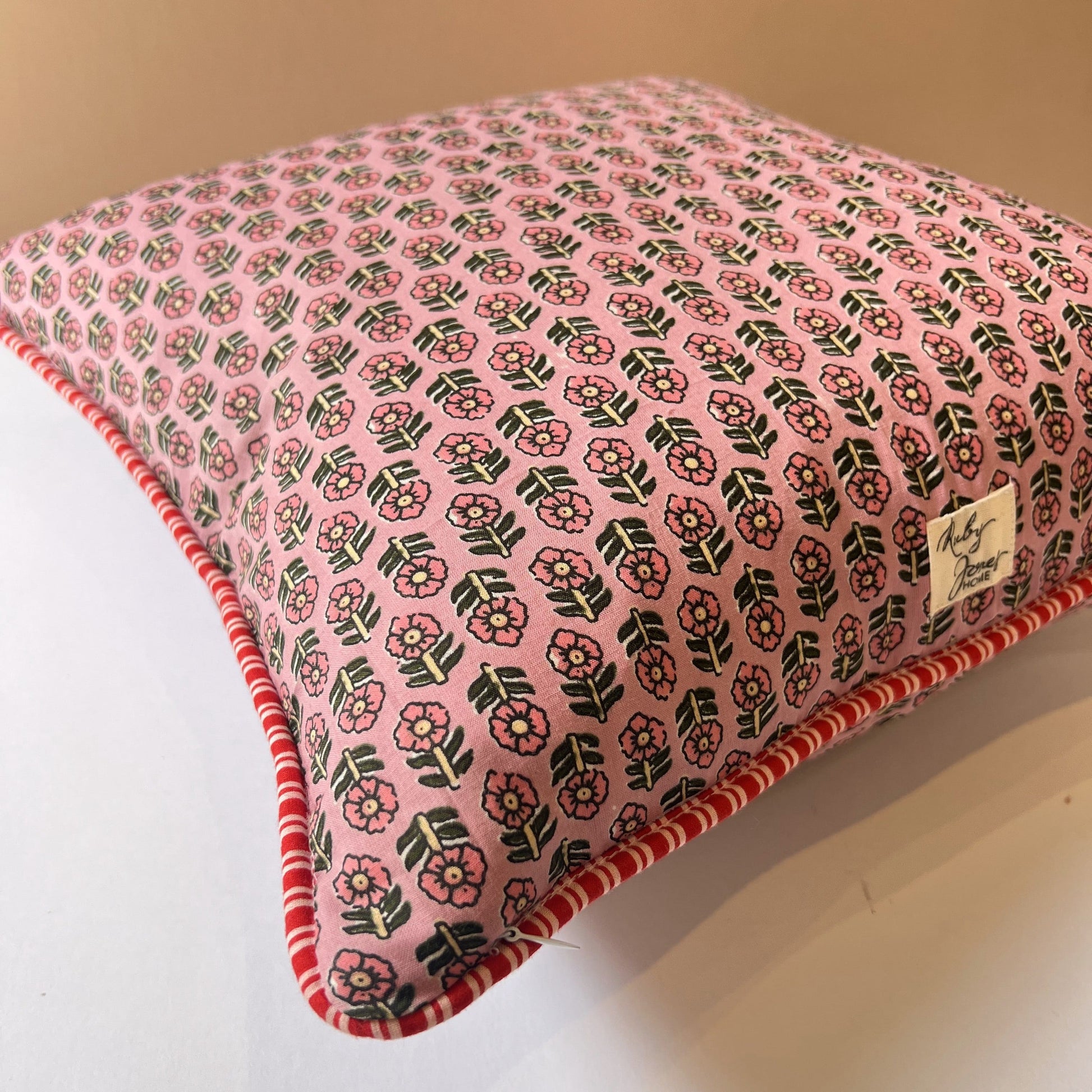 Cushions Cushion - Ditsy Pink Flowers on Powder with Ruffle or Piping Matching Piping 25693