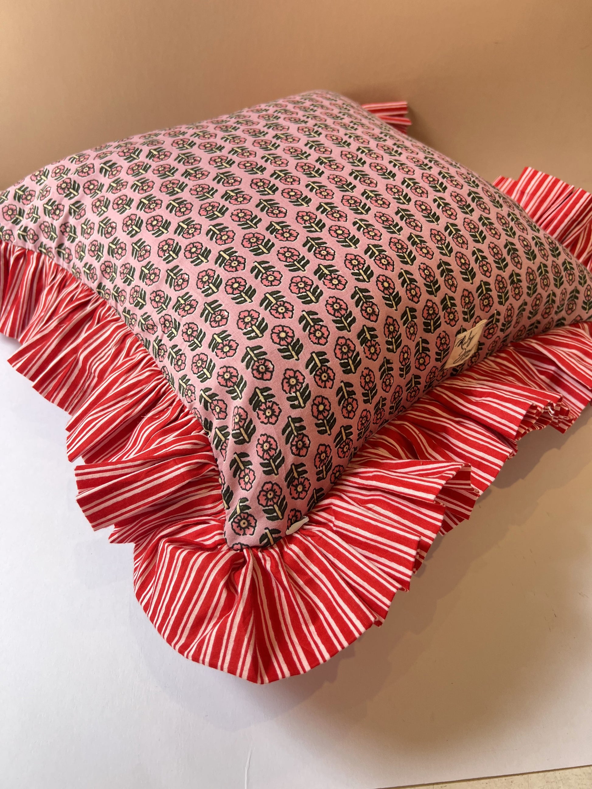 Cushions Cushion - Ditsy Pink Flowers on Powder with Ruffle or Piping Matching Ruffle 27761