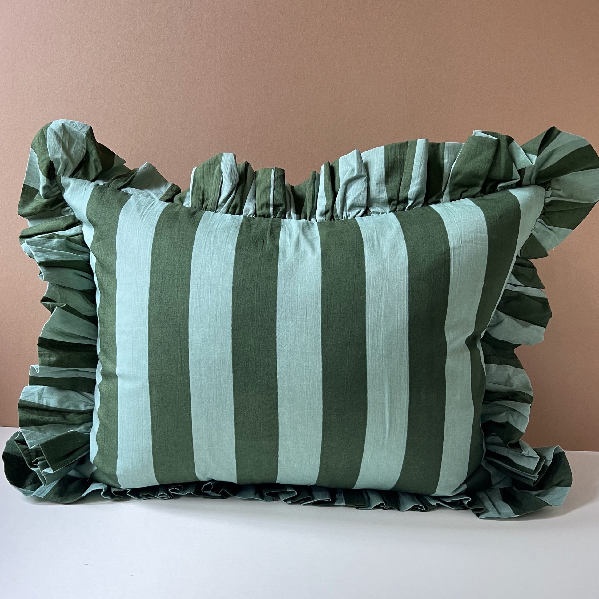 Cushions Cushion - Green Lawn Stripe 40x50cm Matching Ruffle 26671