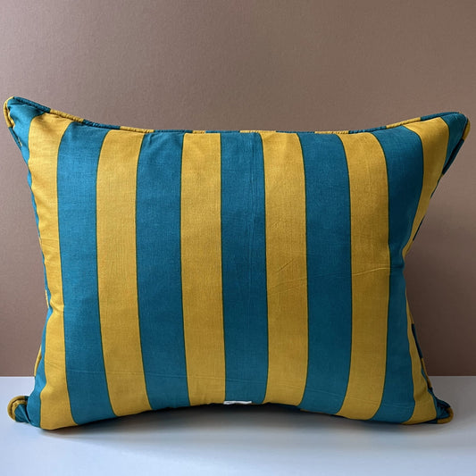 Cushions Cushion - Kingfisher & Gold Wide Stripe with Matching Ruffle or Piping Matching Piping 26682