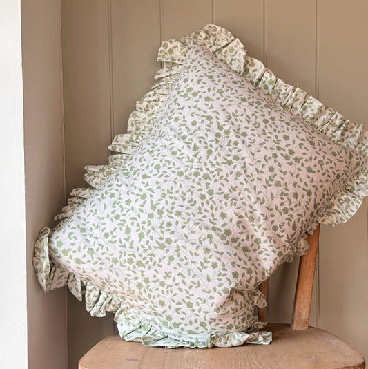 Cushions Cushion Large - Soft Leafy Green with Matching Ruffle - 50x40cm 22487