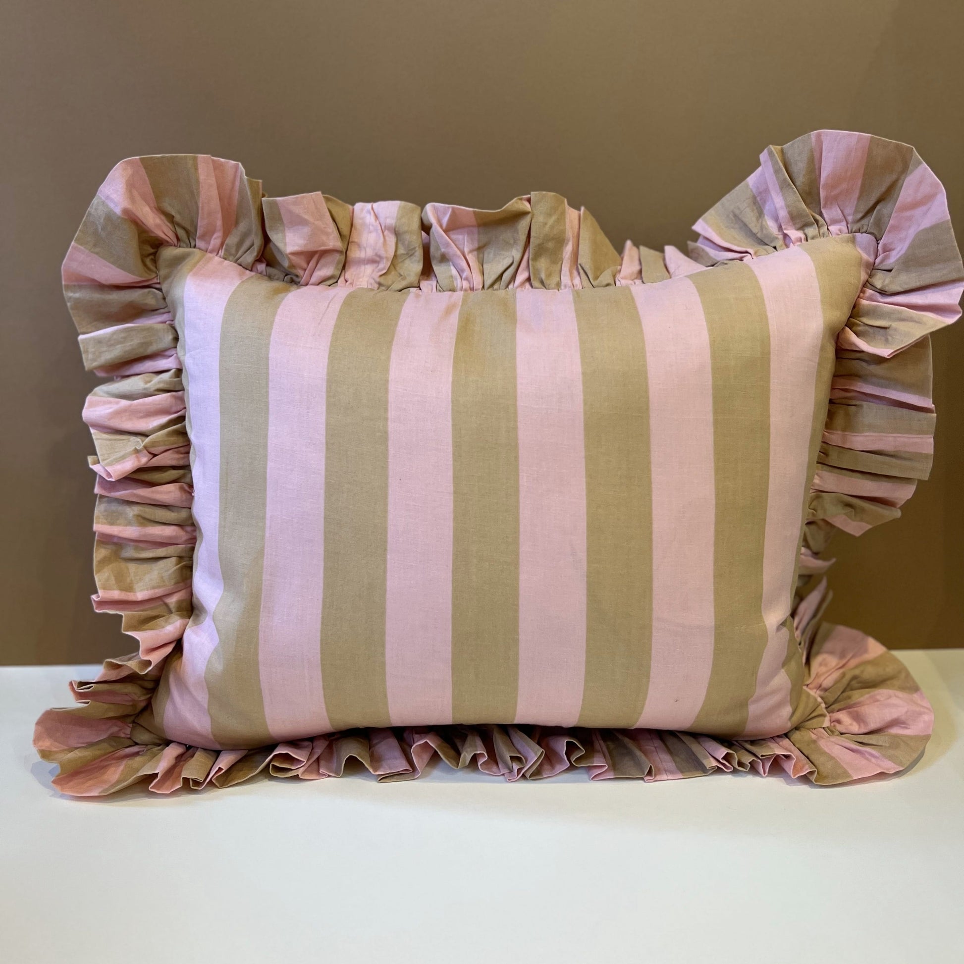 Cushions Cushion - Latte & Blush Wide Stripe with Matching Piping or Ruffle