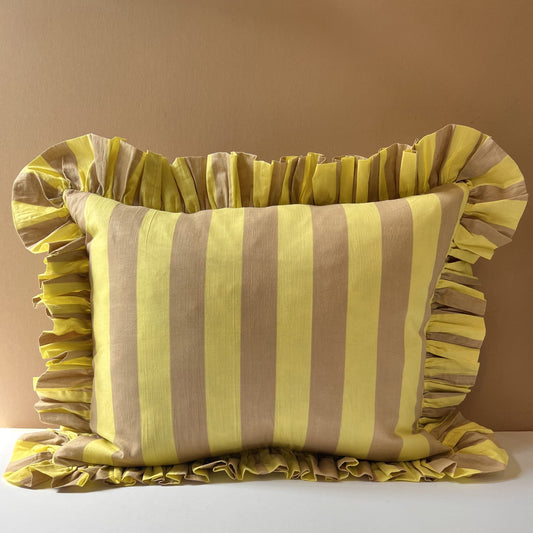 Cushions Cushion - Latte & Key Lime Wide Stripe with Ruffle or Piping Matching Ruffle 26675