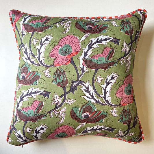 Cushions Cushion - Meadow Poppies on Pea Green 25688