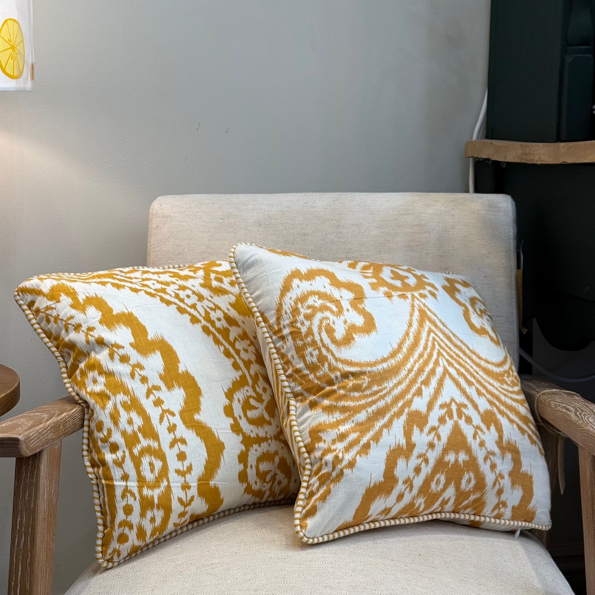 Cushions Cushion - Ochre Ikat with Matching Piping 25070