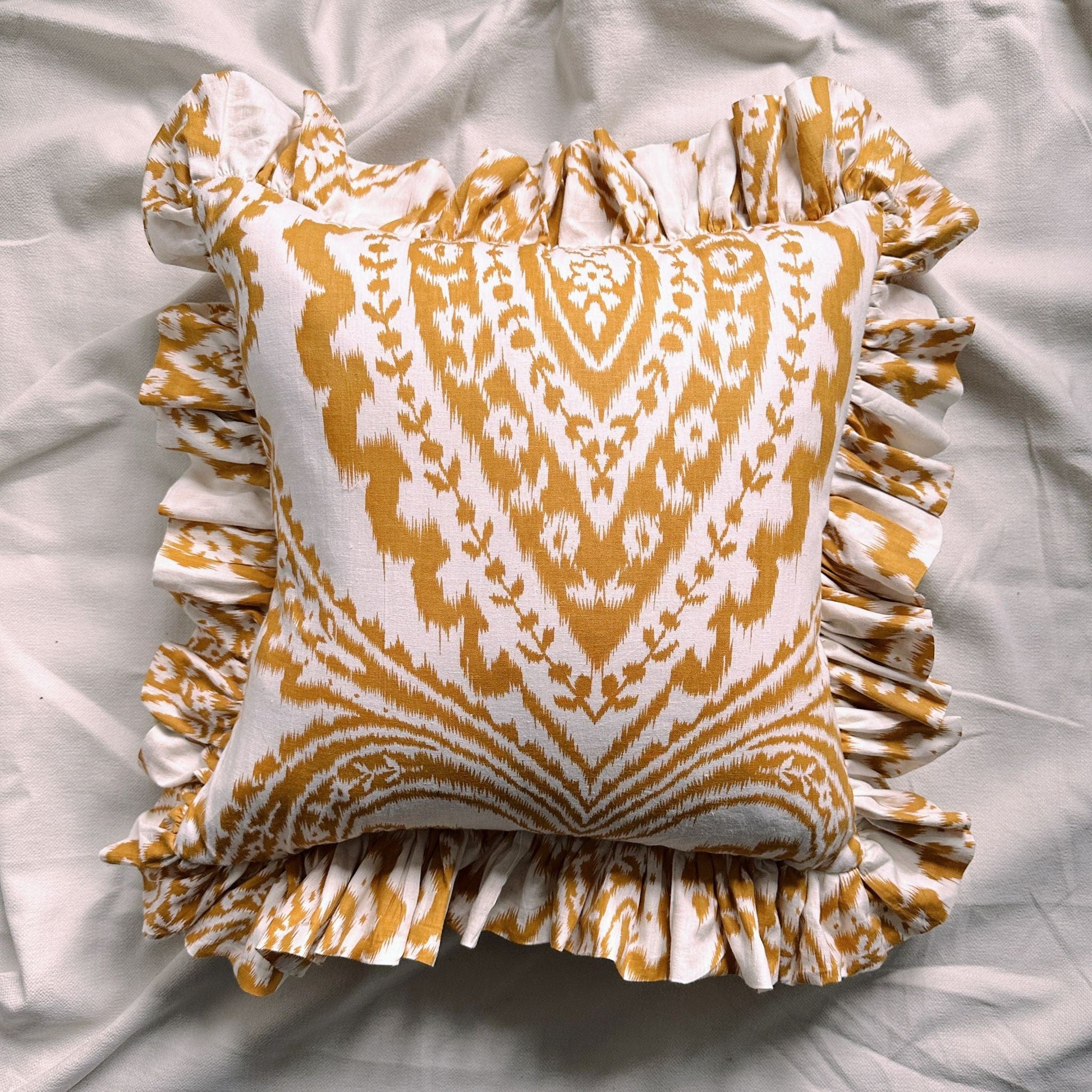 Cushions Cushion - Ochre Ikat with matching Ruffle 24462