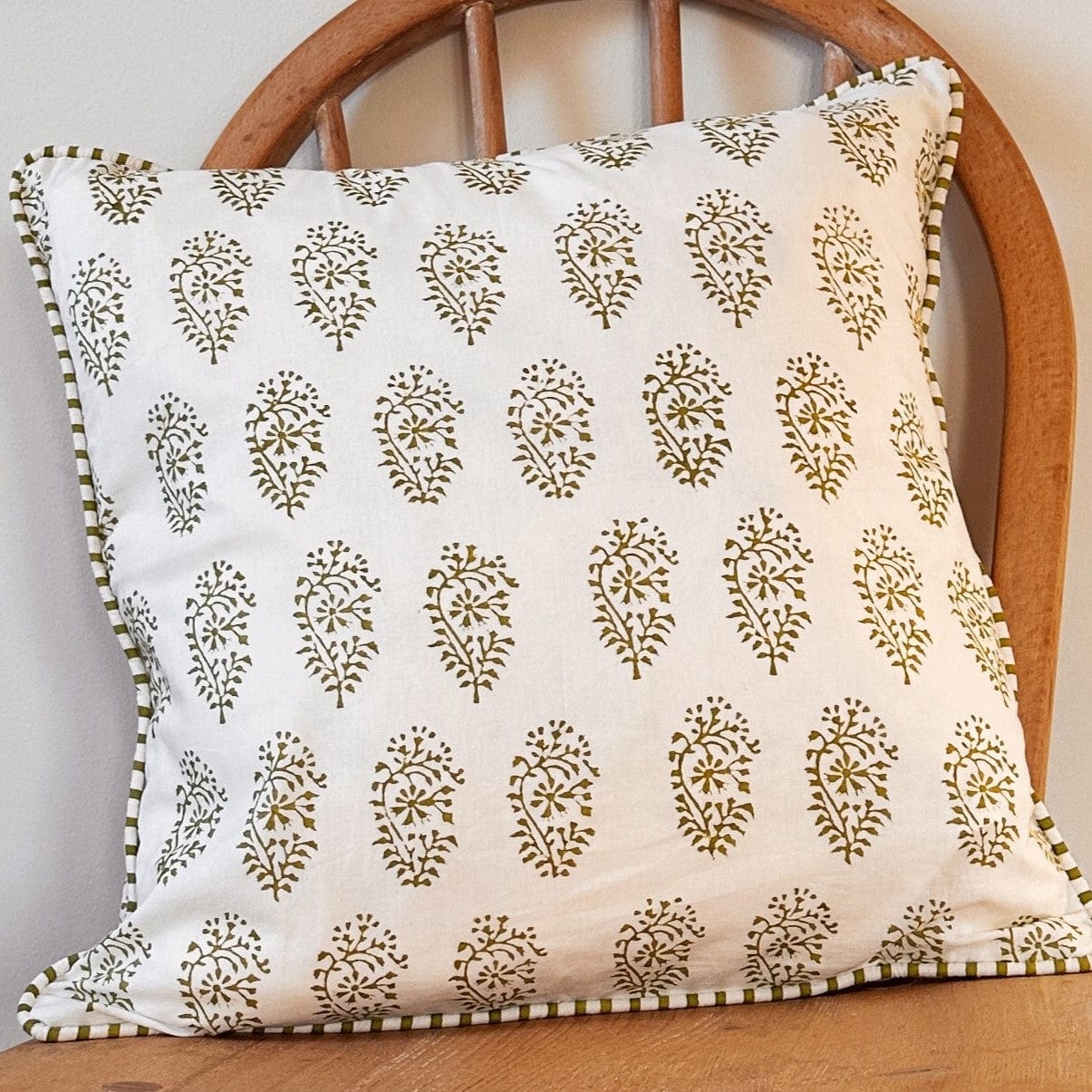 Cushions Cushion - Olive Green Paisley with Olive Piping 24290