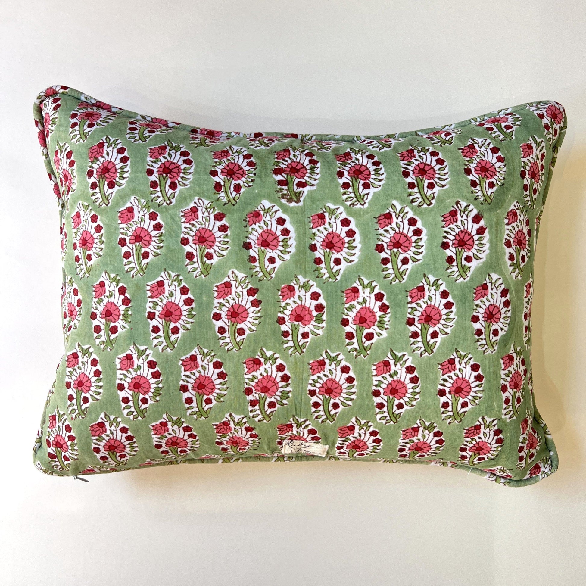 Cushions Cushion - Pink Country Flowers on Green Matching Piping / 30x40cm 25706