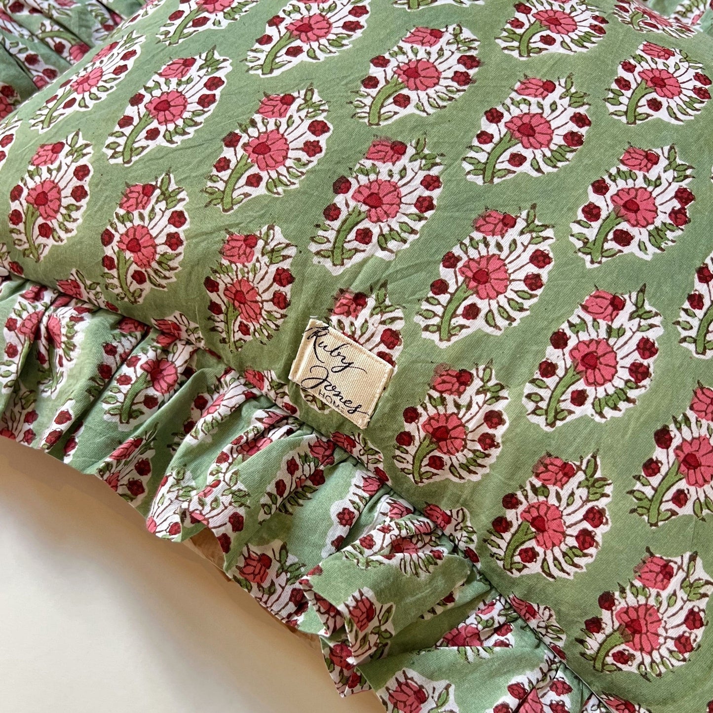 Cushions Cushion - Pink Country Flowers on Green Matching Ruffle / 30x40cm 25707