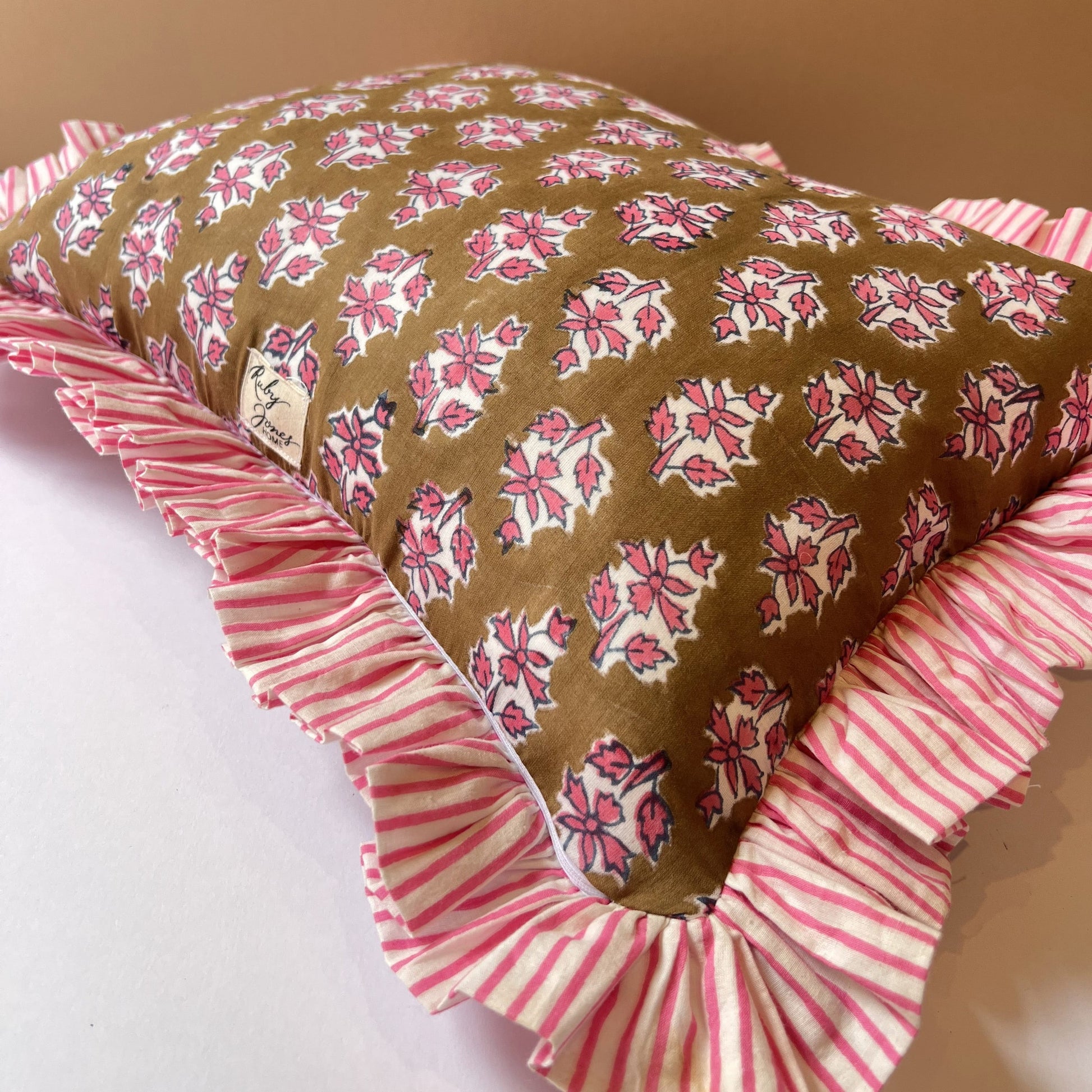 Cushions Cushion - Pink Flowers on Cinnamon - 30x40cm