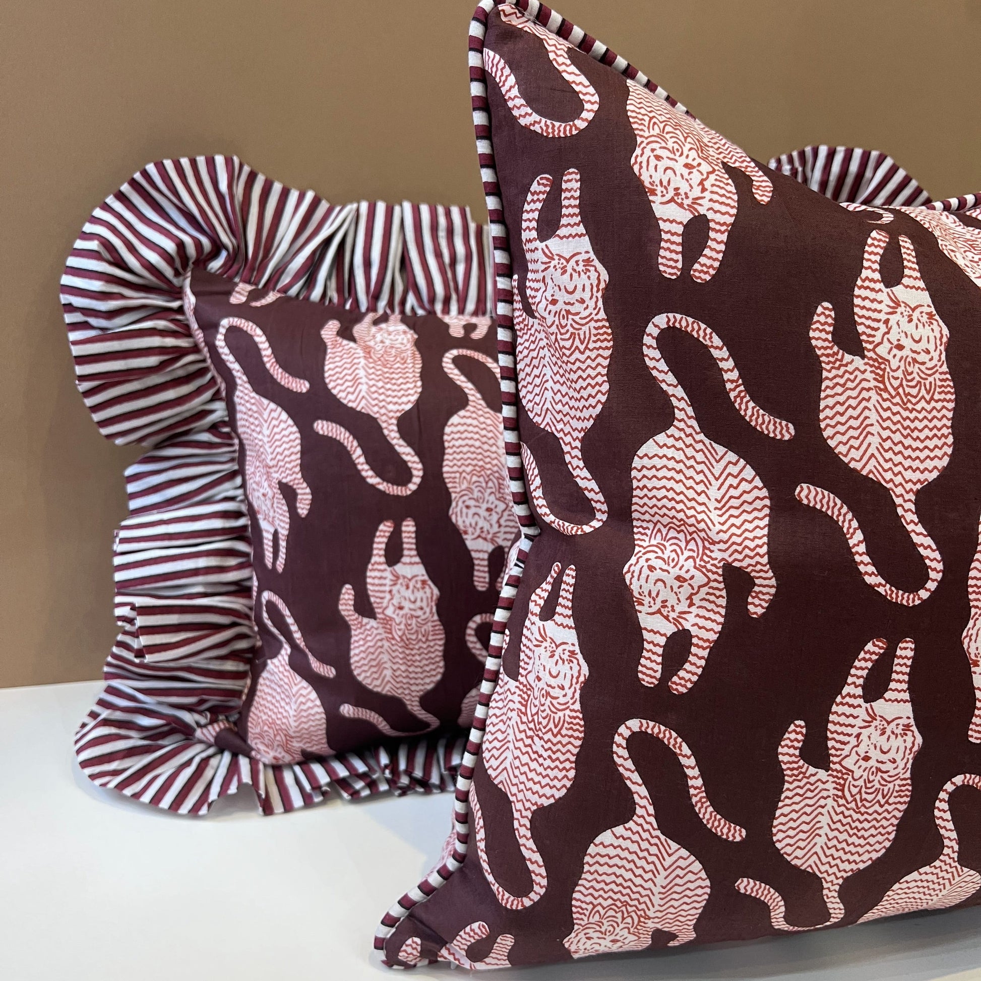 Cushions Cushion - Red Tigers on Conker with Matching Piping 26880