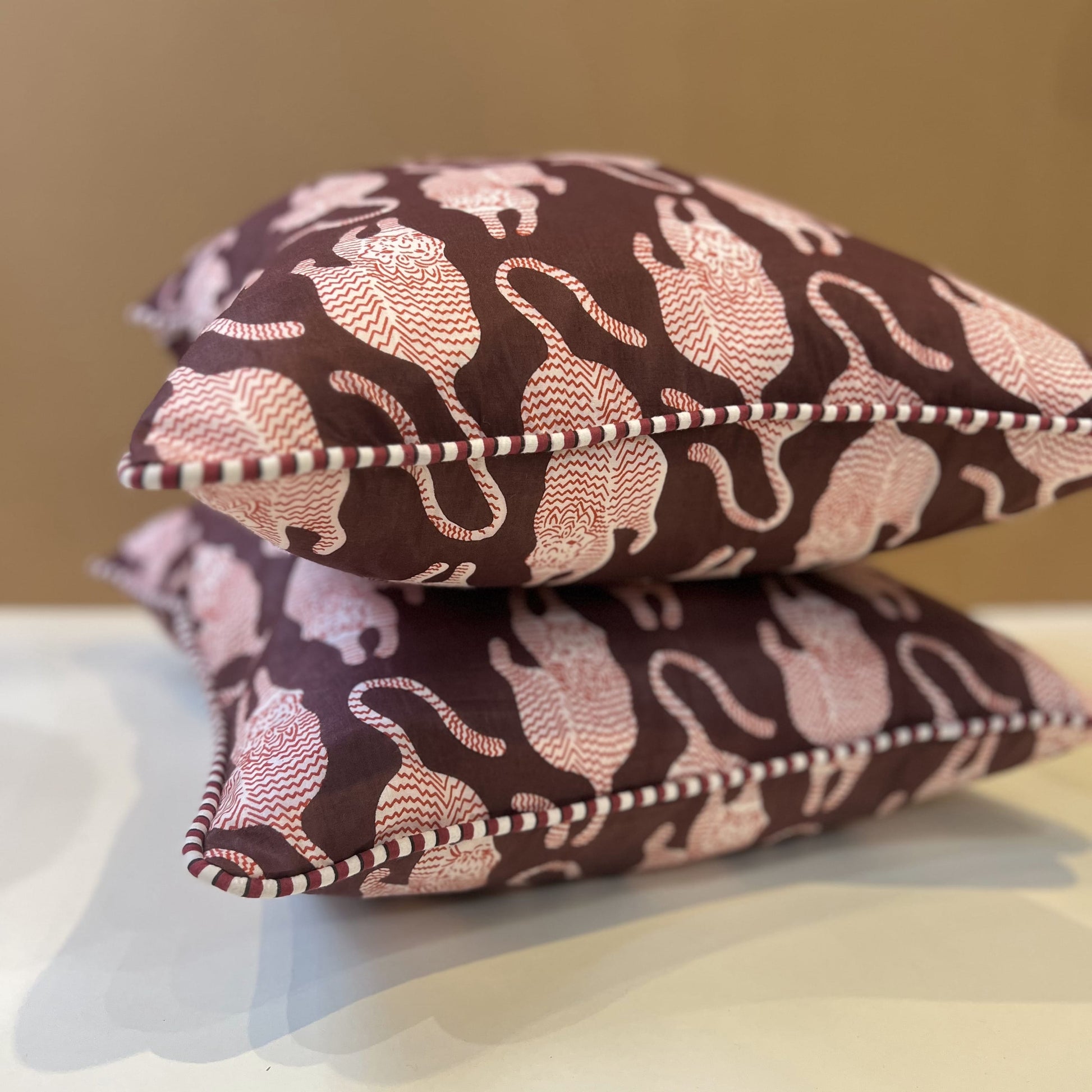 Cushions Cushion - Red Tigers on Conker with Matching Piping 26880