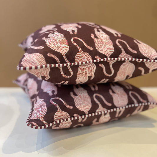 Cushions Cushion - Red Tigers on Conker with Matching Piping 26880