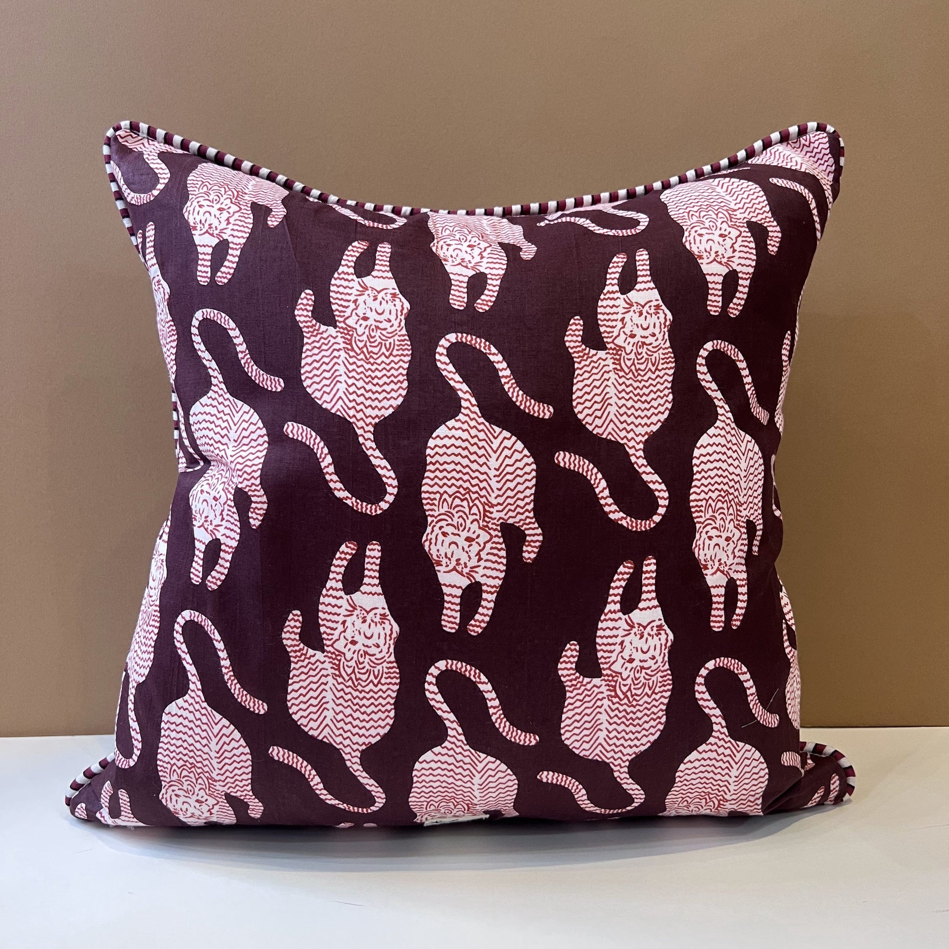 Cushions Cushion - Red Tigers on Conker with Matching Piping 26880