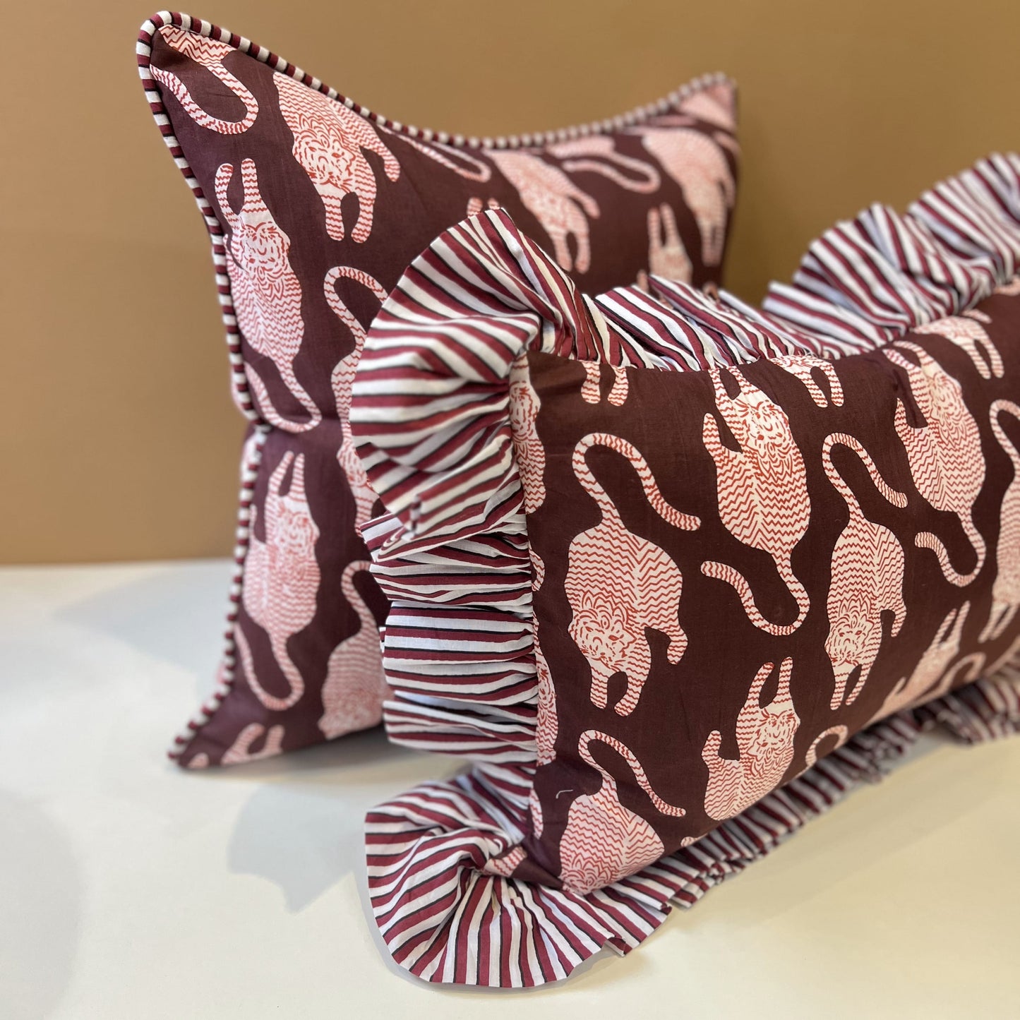 Cushions Cushion - Red Tigers on Conker with Matching Ruffle 26881