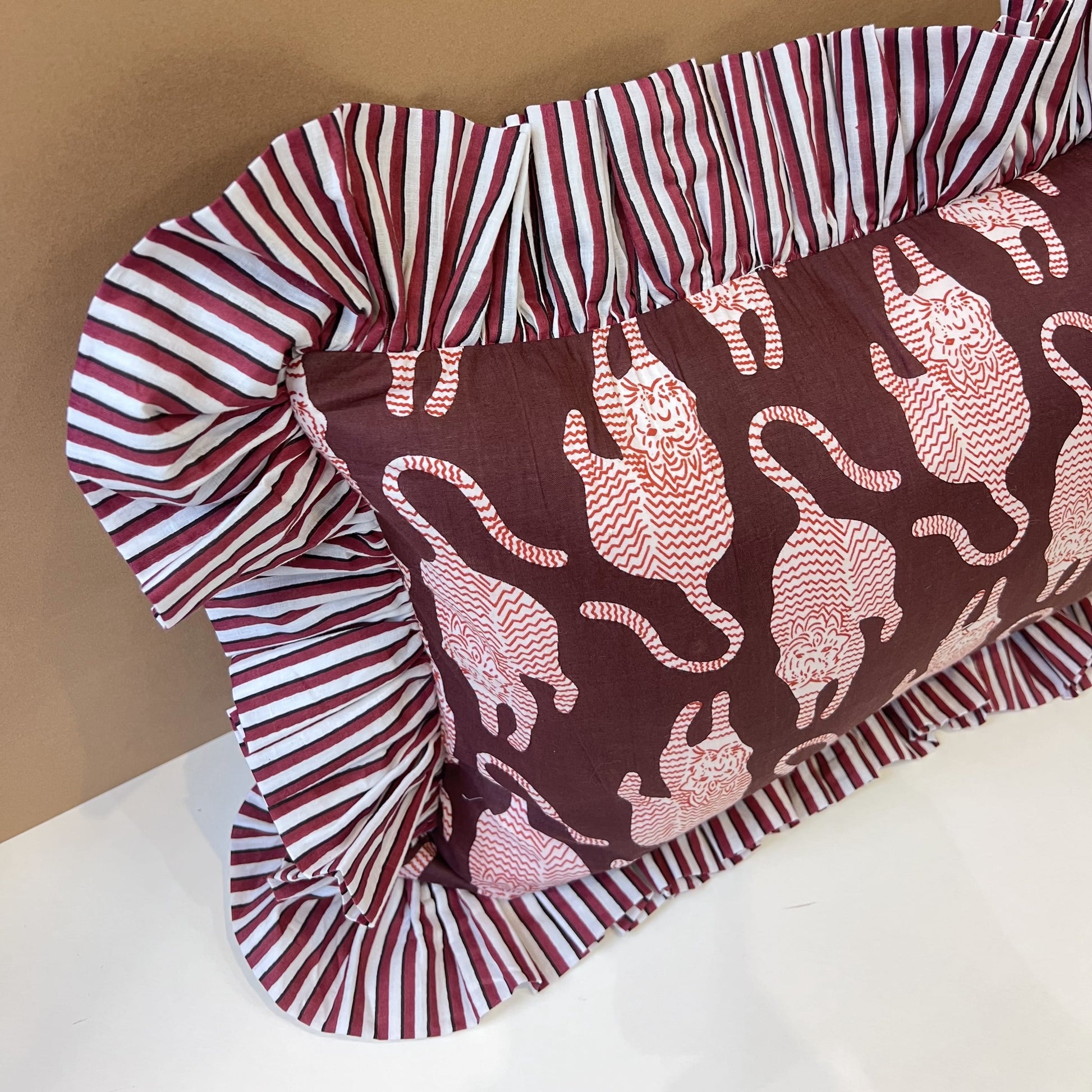 Cushions Cushion - Red Tigers on Conker with Matching Ruffle 26881