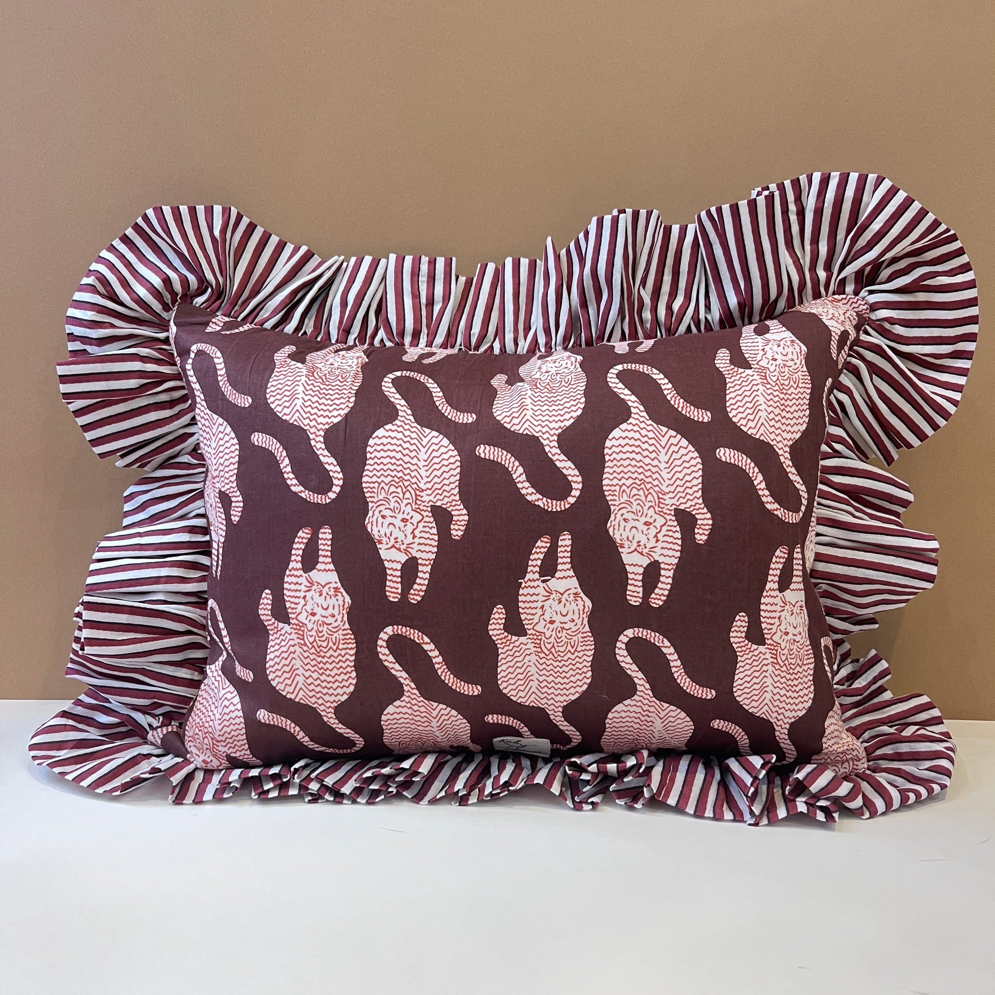 Cushions Cushion - Red Tigers on Conker with Matching Ruffle 26881