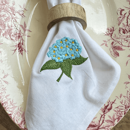 Cloth Embroidered Cotton Napkin - Blue Hydrangeas 25087