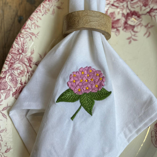 Cloth Embroidered Cotton Napkin - Pink Hydrangeas 25086
