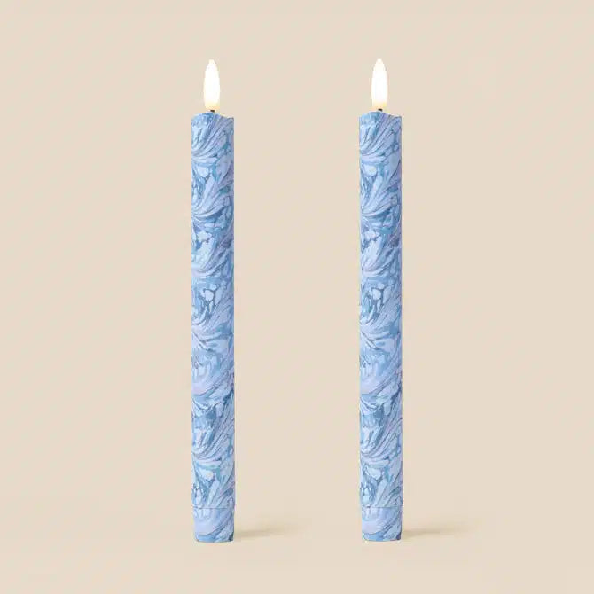 LED Candles Fabric Wrapped LED Candles - Pack of Two All the Blues Marble 27647