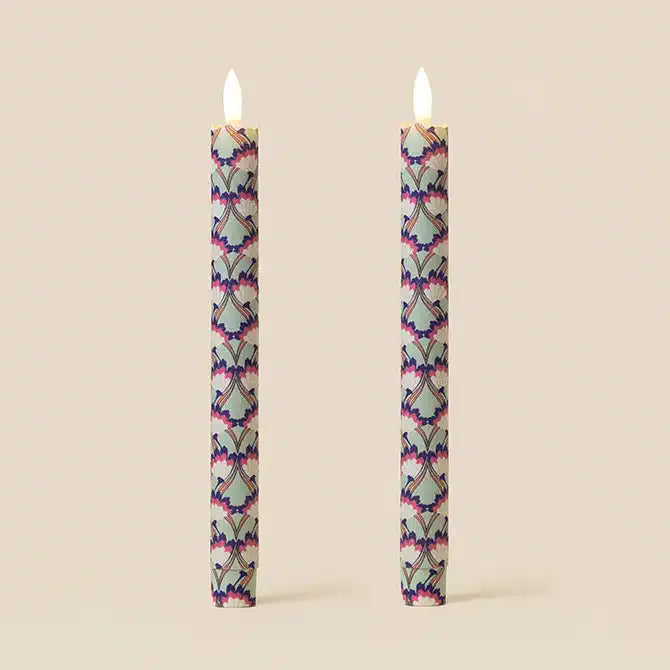 LED Candles Fabric Wrapped LED Candles - Pack of Two Florals on Sage 27640