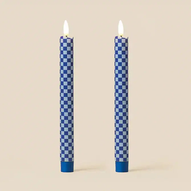 LED Candles Fabric Wrapped LED Candles - Pack of Two Indigo & Sky Checkerboard 27638