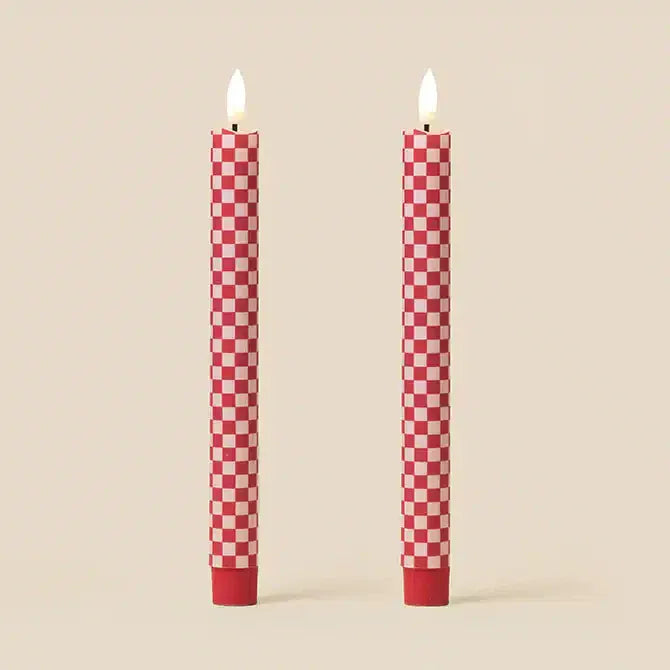 LED Candles Fabric Wrapped LED Candles - Pack of Two Raspberry & Blush Checkerboard 27635