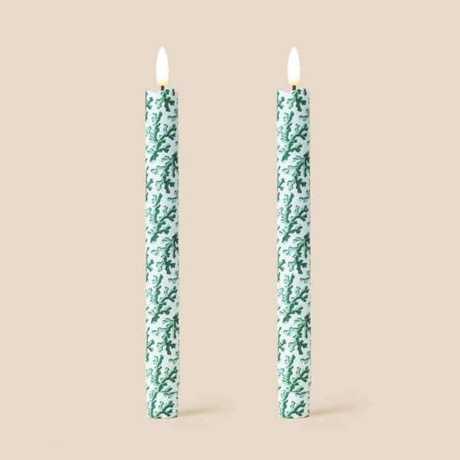 LED Candles Fabric Wrapped LED Candles - Pack of Two Sea Green Corals 27151