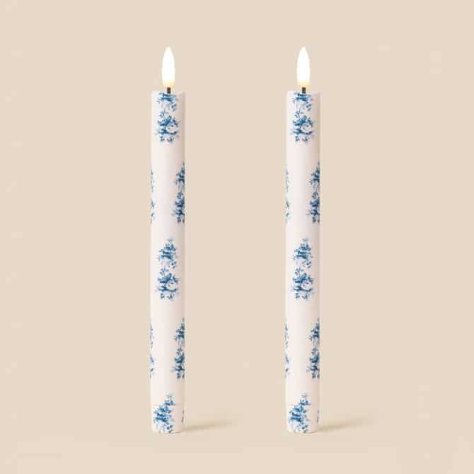 LED Candles Fabric Wrapped LED Candles - Pack of Two Vintage Blue Roses 27152