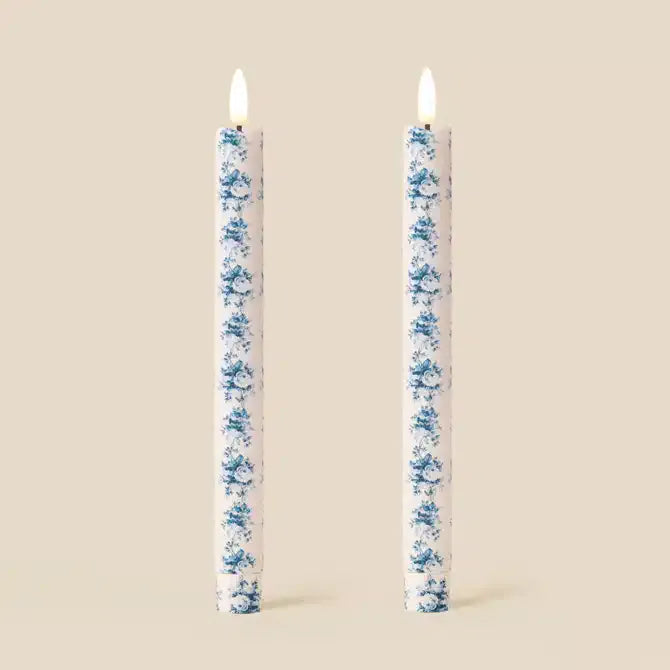 LED Candles Fabric Wrapped LED Candles - Pack of Two Vintage Blue Roses -Small 27645