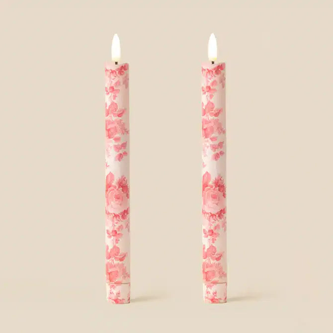 LED Candles Fabric Wrapped LED Candles - Pack of Two Vintage Pink Roses - Large 27643