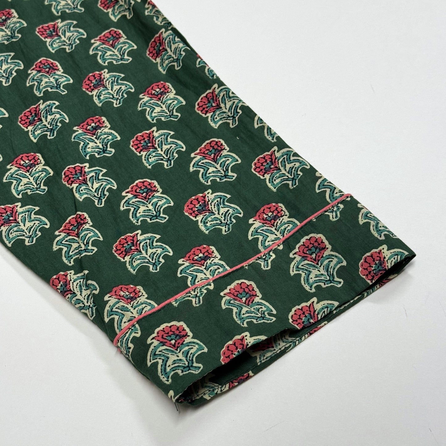 Pyjamas Fine Cotton PJ's - Raspberry Flowers on Forest Green