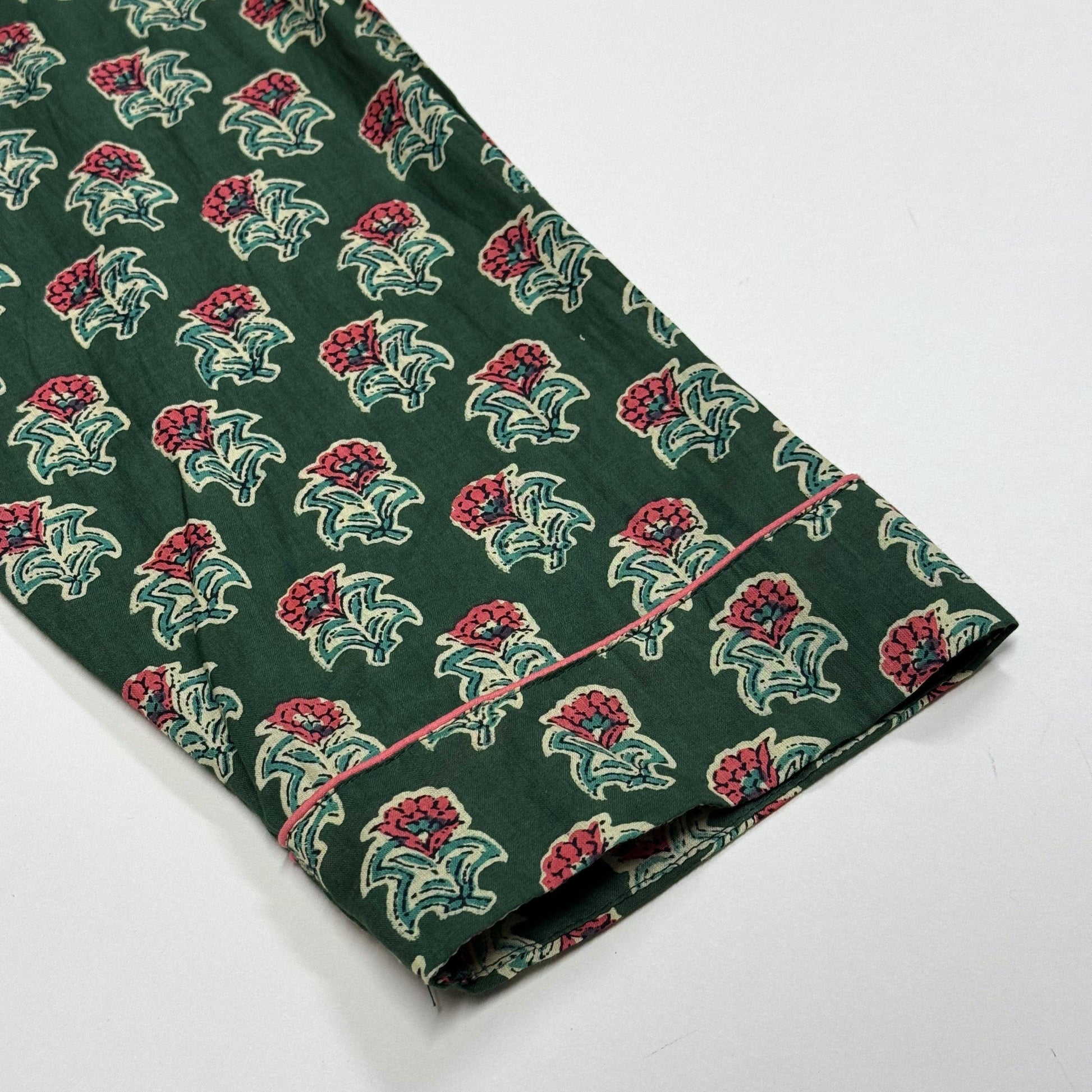 Pyjamas Fine Cotton PJ's - Raspberry Flowers on Forest Green