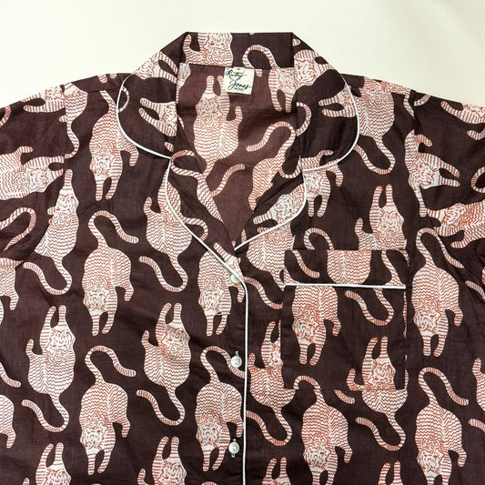 Pyjamas Fine Cotton PJ's - Red Tigers on Conker