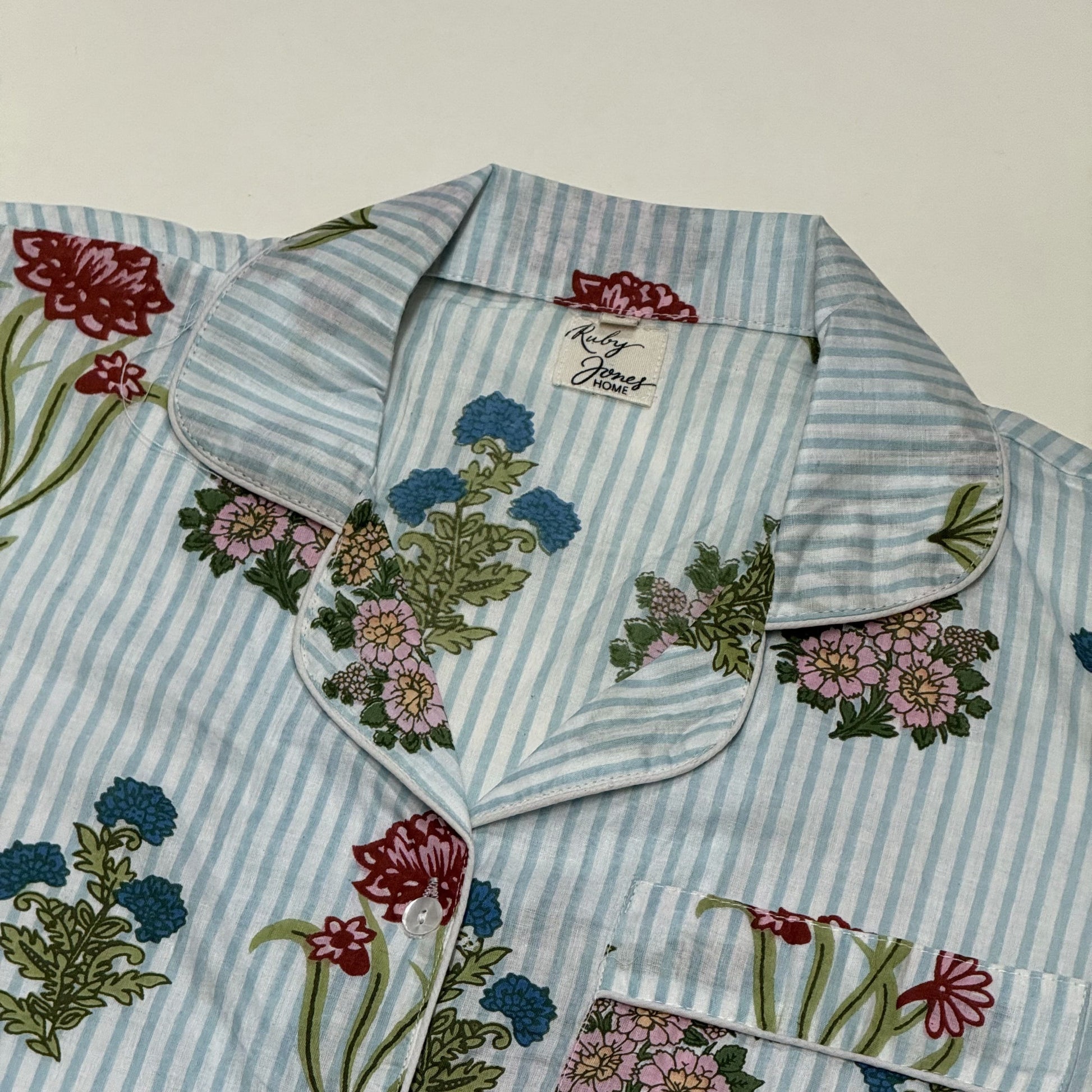Pyjamas Fine Cotton PJ's - Wildflowers on Mint Stripe