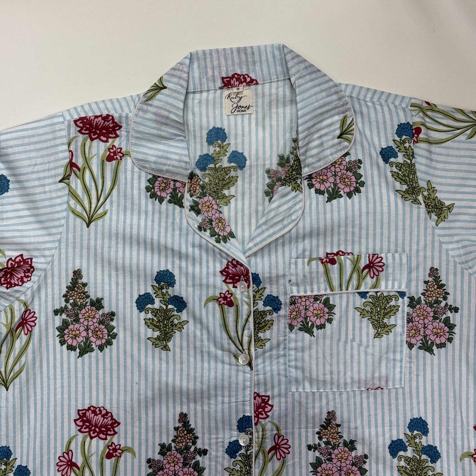 Pyjamas Fine Cotton PJ's - Wildflowers on Mint Stripe