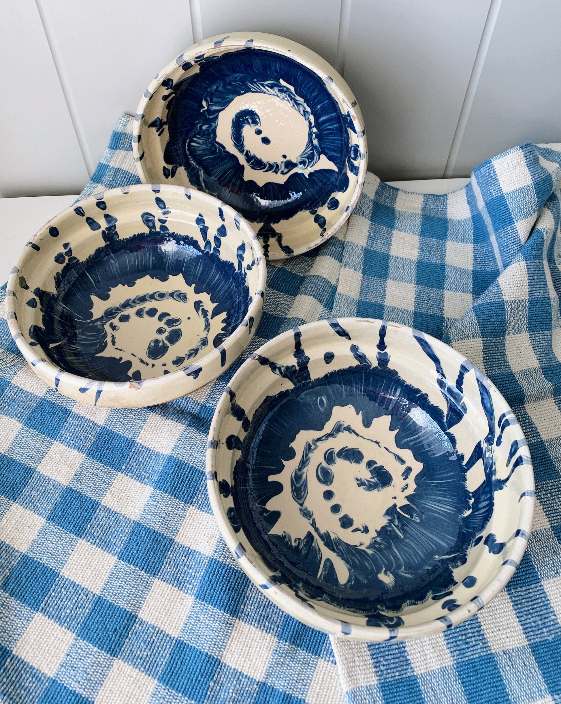 Chinaware French Studio Pottery Bowls Blue/Cream 20280