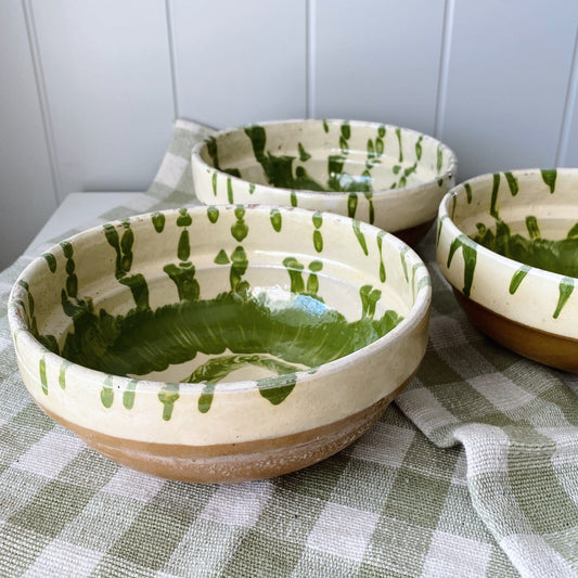 Ardingly Chinaware French Studio Pottery Bowls Green/Cream 20281