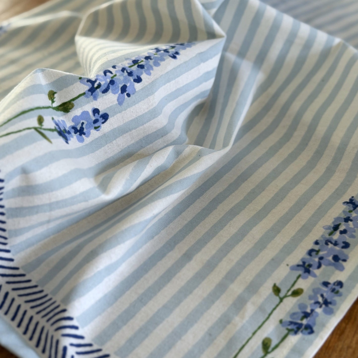 Tea Towels Hand Printed Tea Towel - English Lavender on Powder Blue Stripe 27746