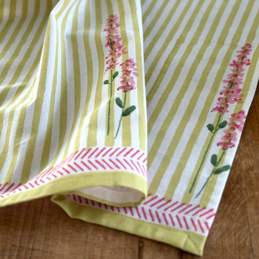 Tea Towels Hand Printed Tea Towel - Pink Lavender on Pale Green Stripe 27745