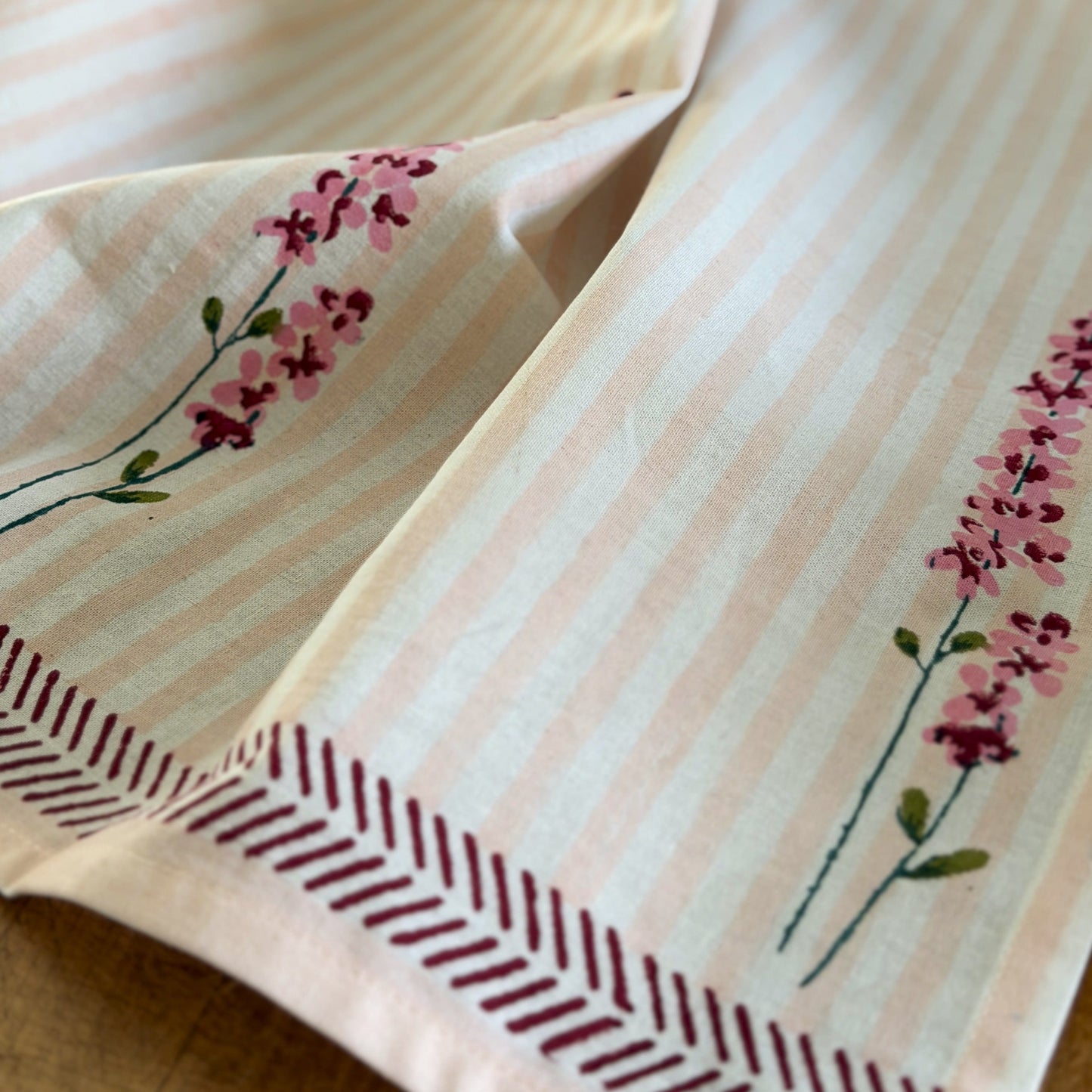 Tea Towels Hand Printed Tea Towel - Pink Lavender on Pale Pink Stripe 27743