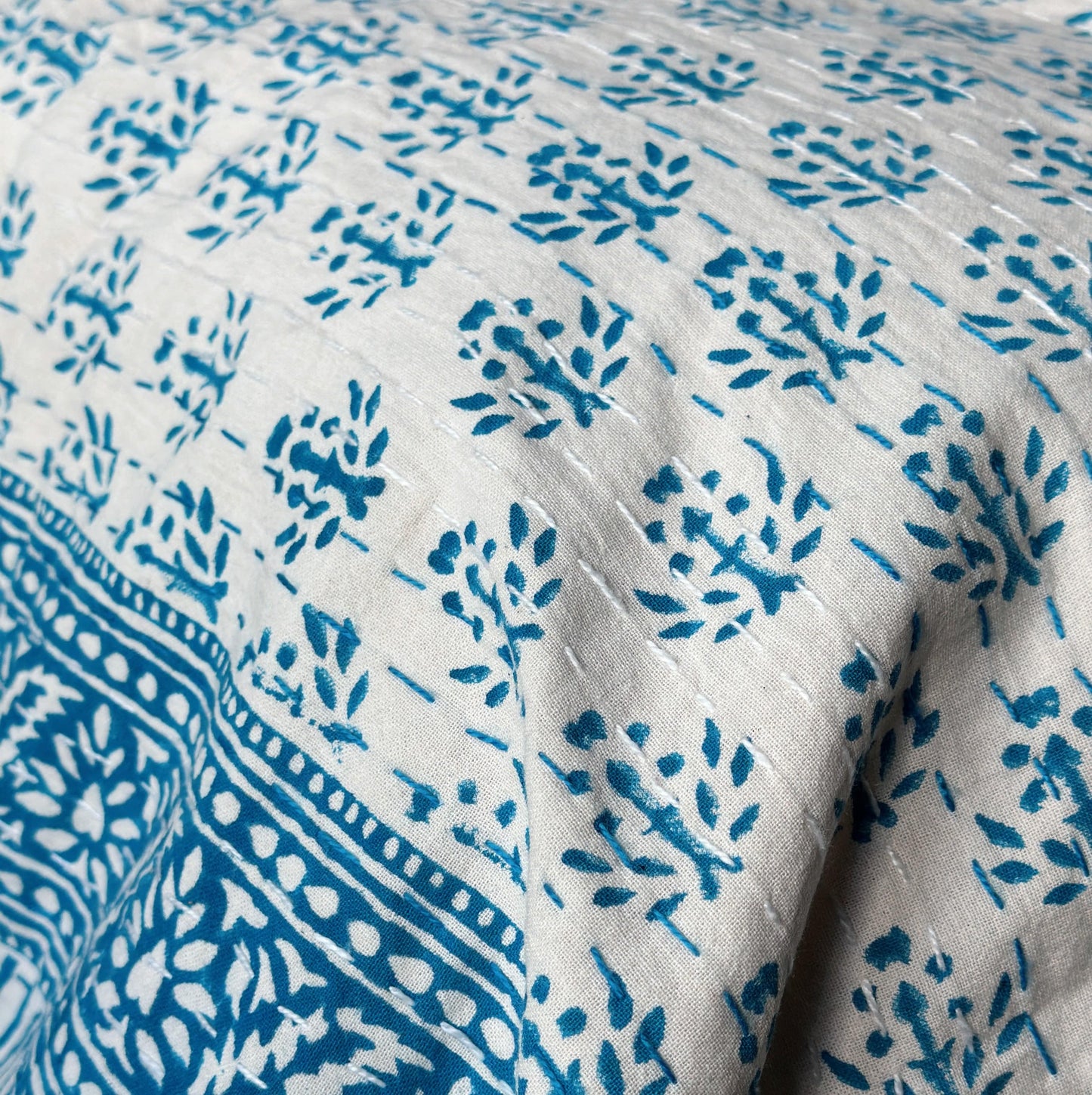 Kanthas & Kantha Quilts Kantha Quilt - Azure Thistles 23624