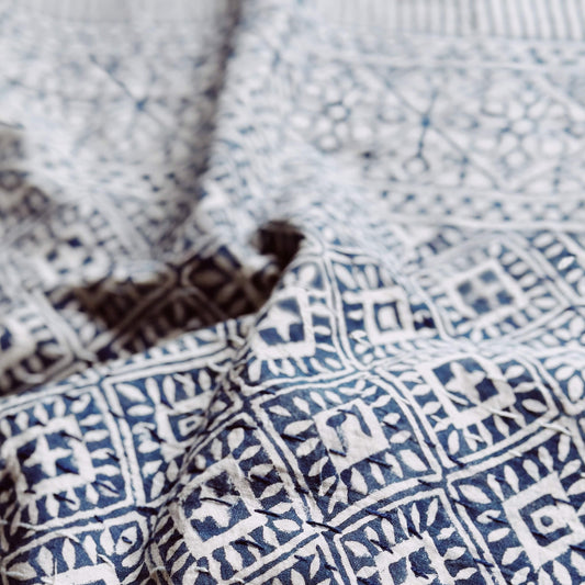 Kanthas & Kantha Quilts Kantha Quilt - Blue and White Geometric 21480