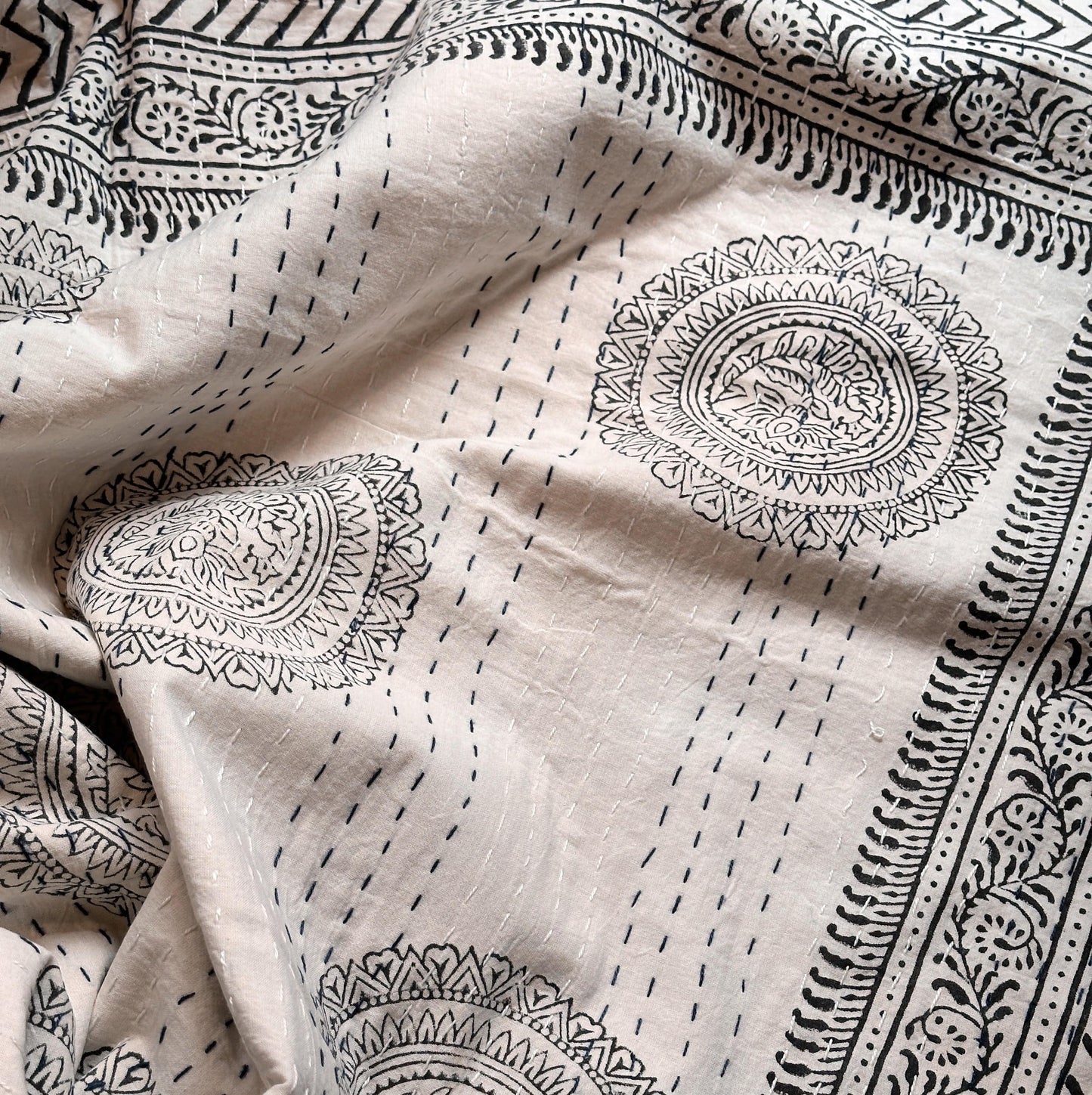 Kanthas & Kantha Quilts Kantha Quilt - Charcoal Circles 22717