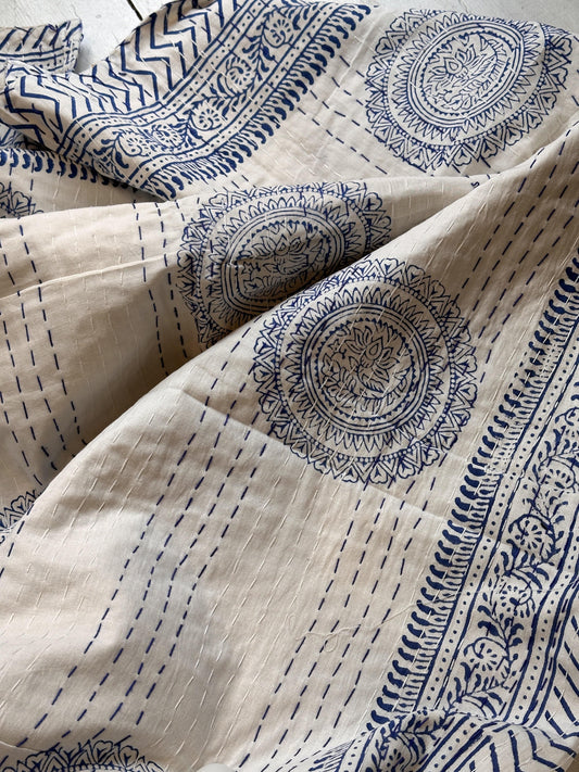 Kanthas & Kantha Quilts Kantha Quilt  - Colbolt Blue Circles 22715